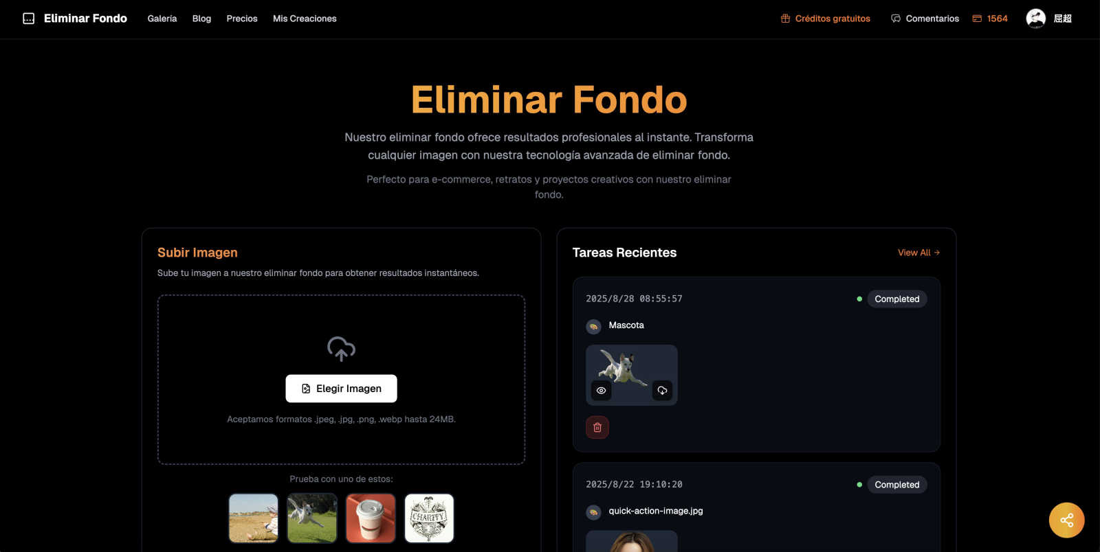Eliminar Fondo application interface and features