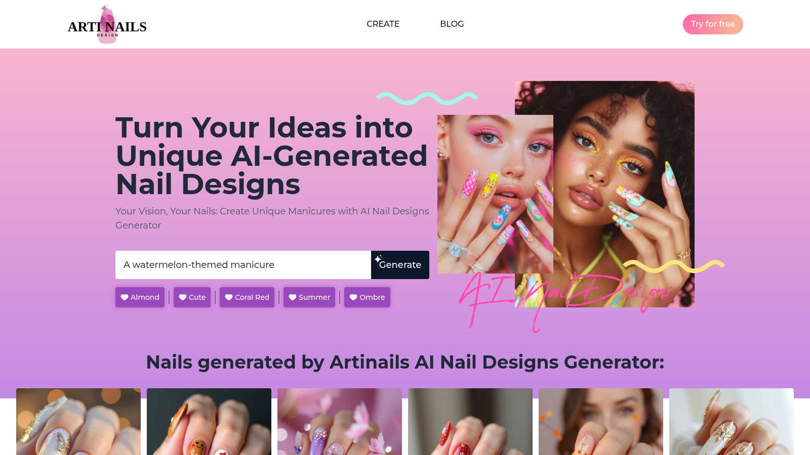 Artinails application interface and features
