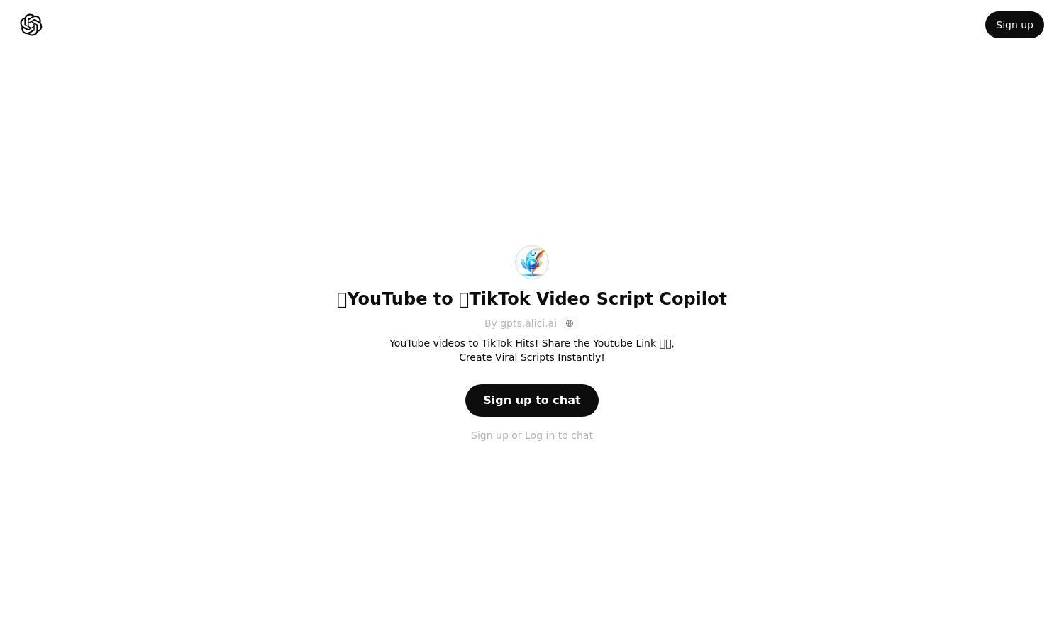 ChatGPT - のYouTube to のTikTok Video Script Copilot Website