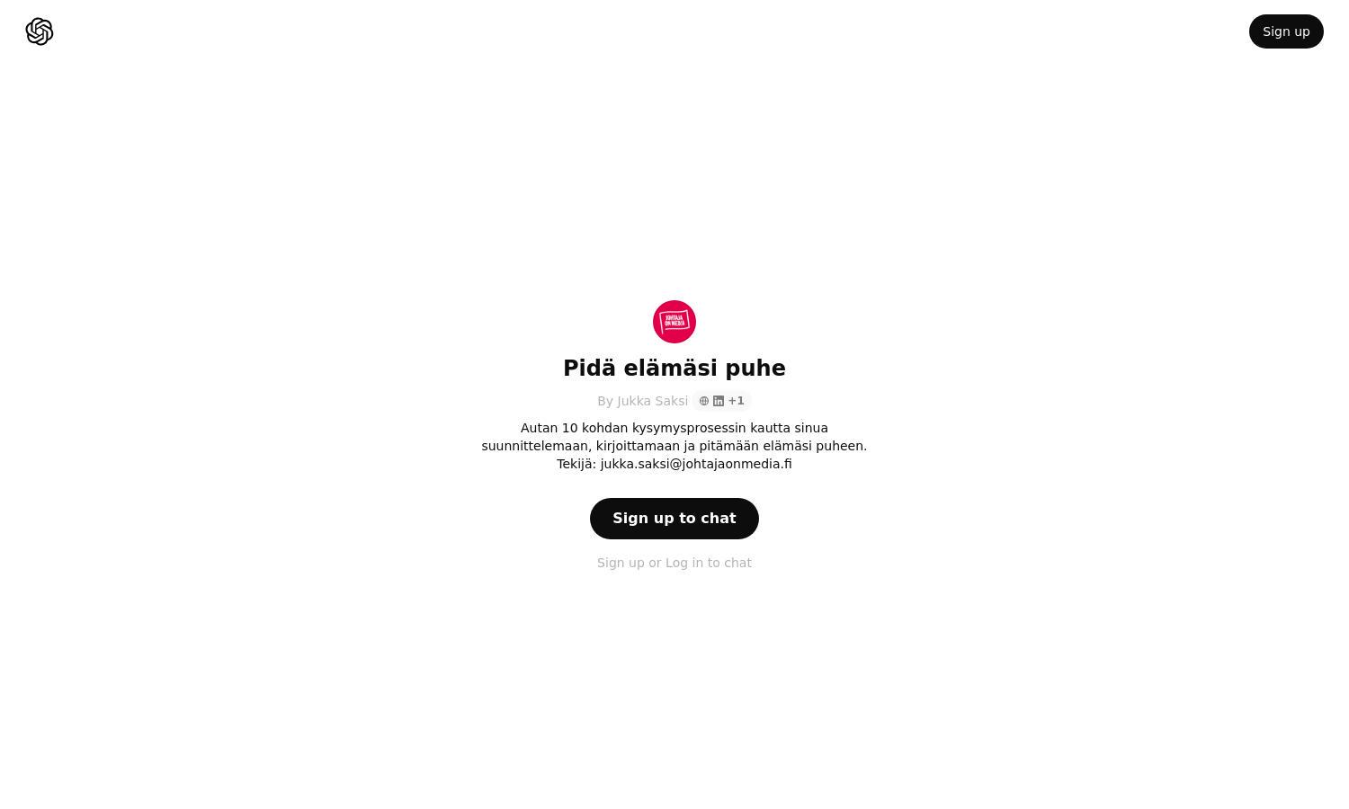 ChatGPT - Pidä elämäsi puhe Website