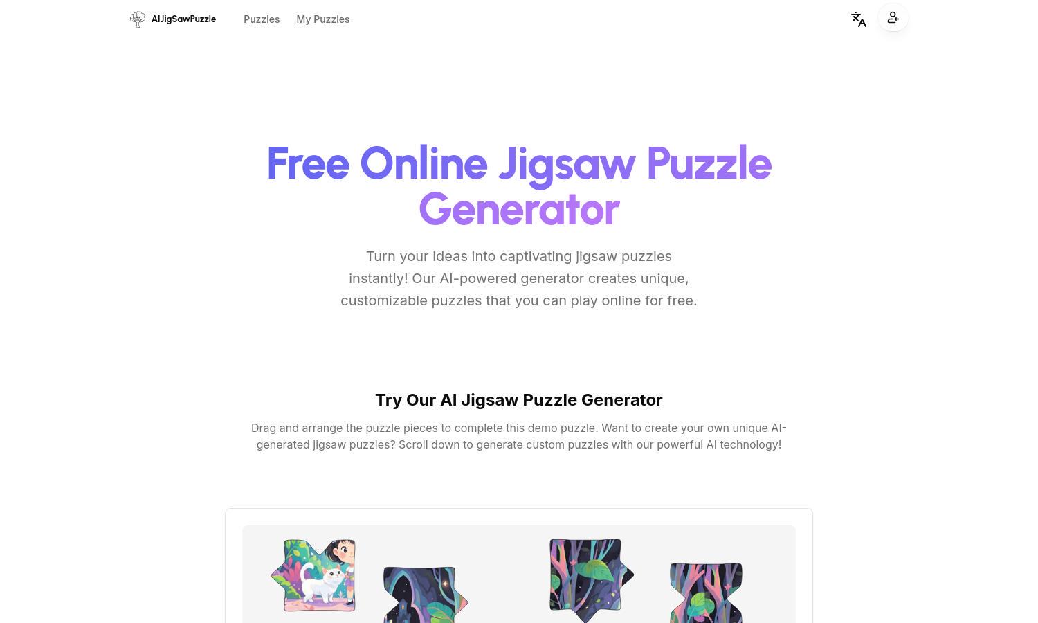 AI Jigsaw Puzzle Generator Website