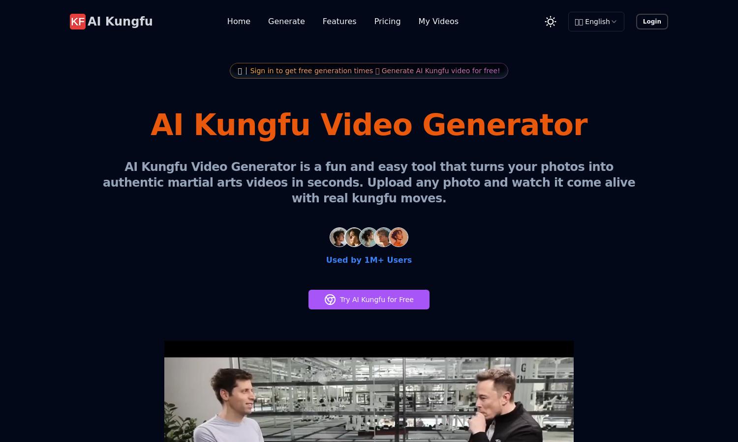 AI Kungfu Video Generator Website