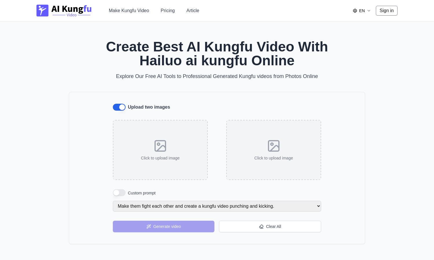 AI Kungfu Video Generator Website