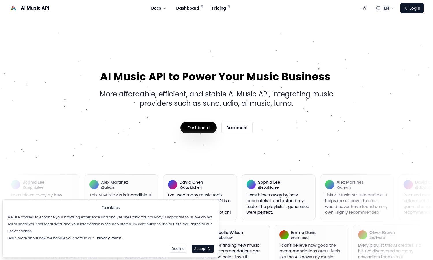 AI Music API Website