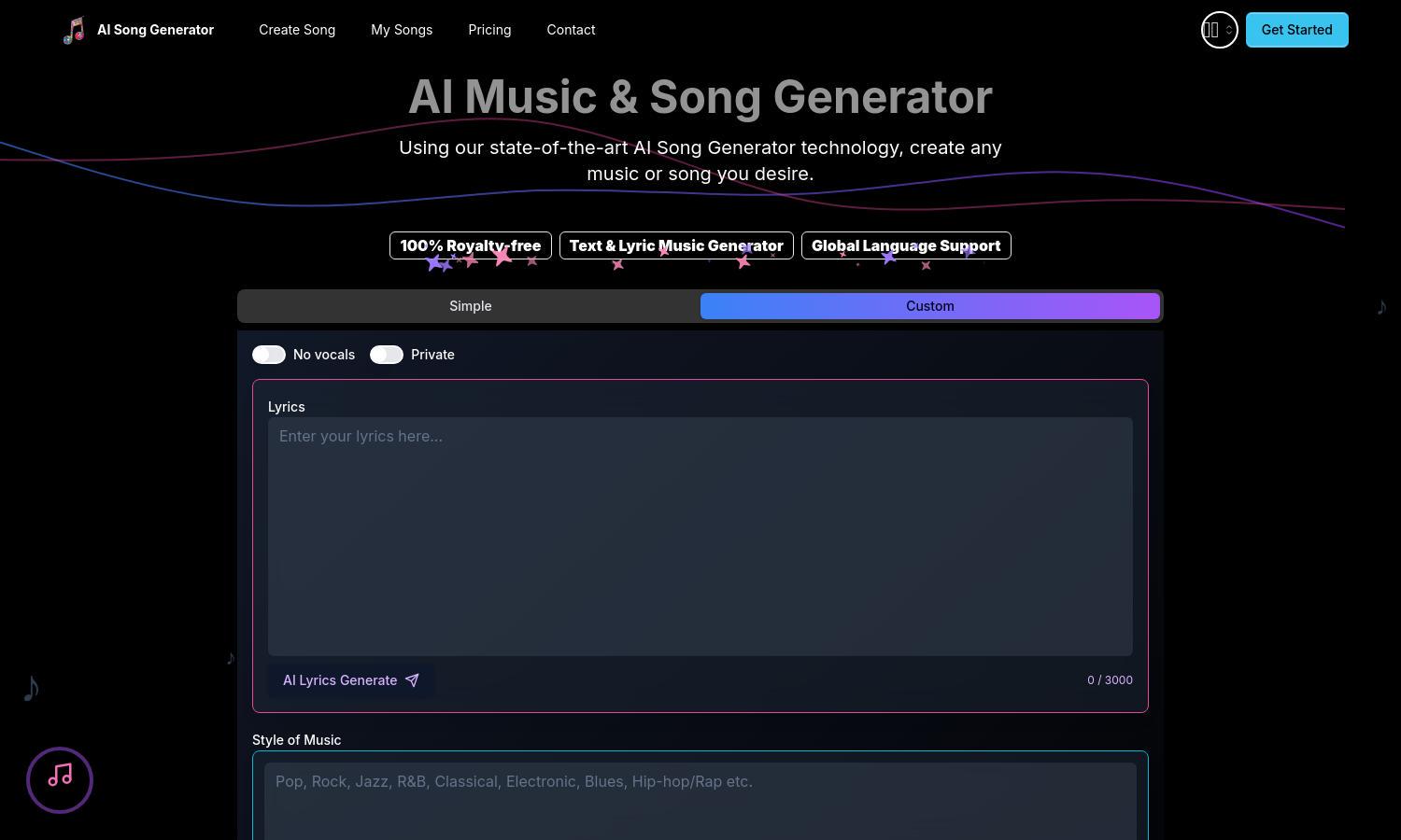 AI Song Generator Website