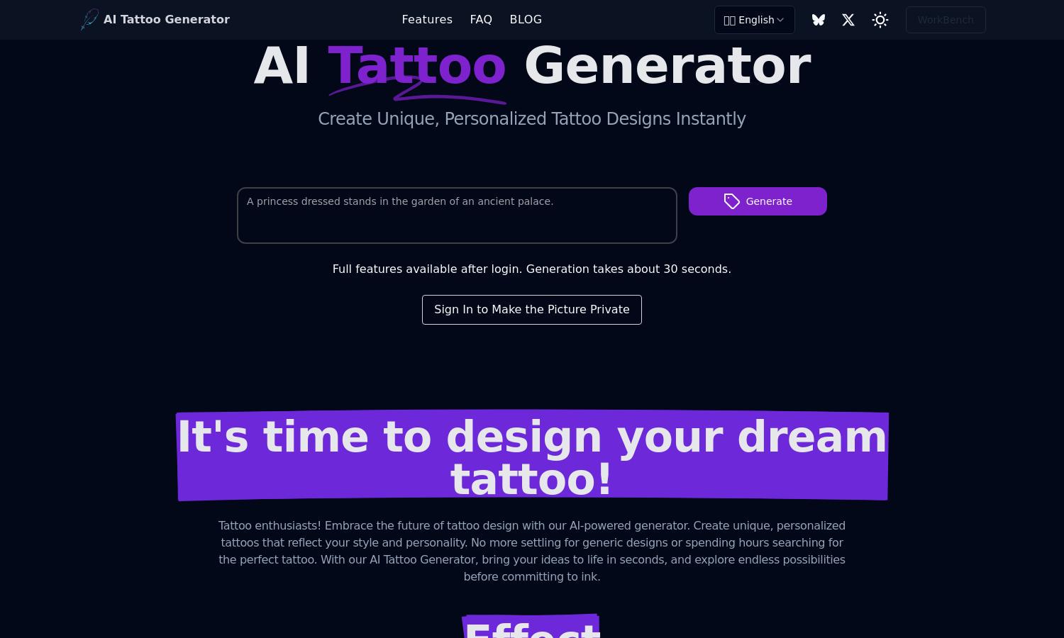 AI Tattoo Generator Website