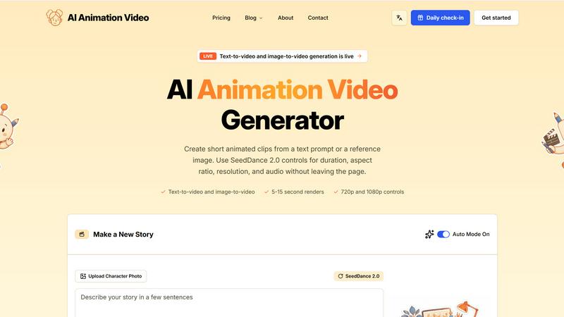 AI Animation Video application interface and features