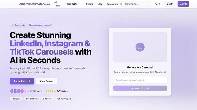 AI Carousel Creator application interface and features