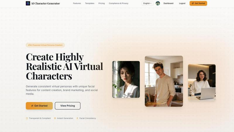AI Character Generator application interface and features