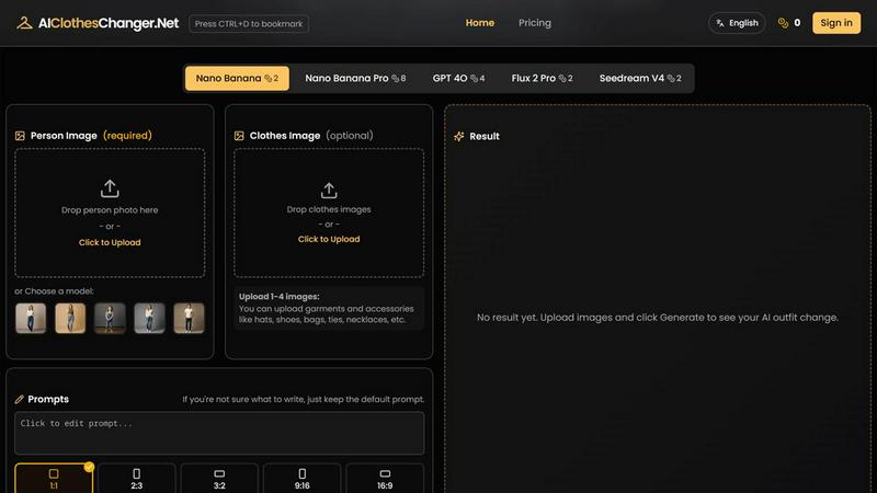 AI Clothes Changer application interface and features