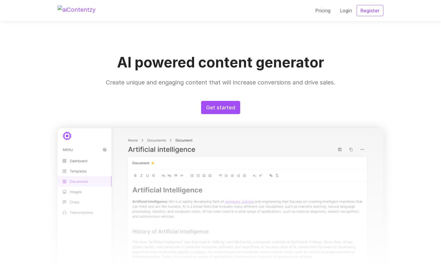 aiContentzy Website