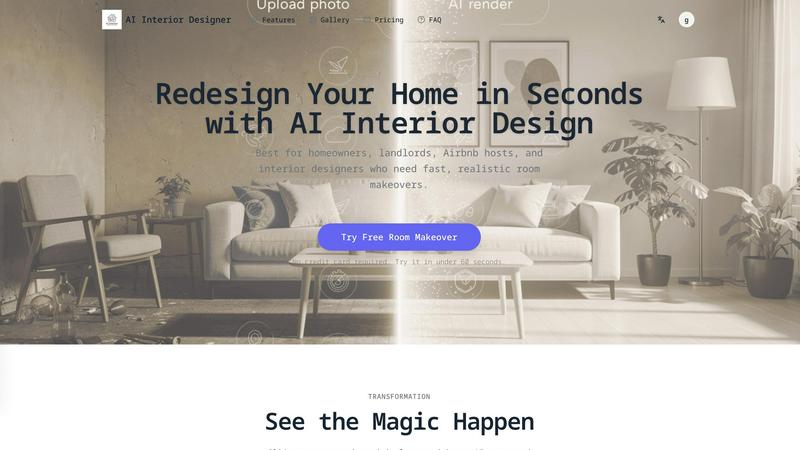 AI Interior Designer application interface and features