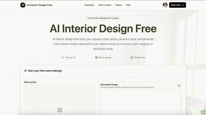 AI Interior Design Free application interface and features