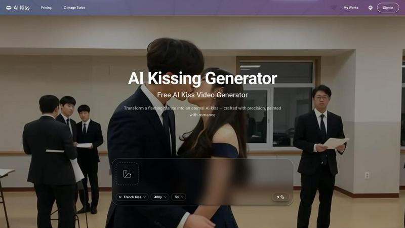 Free AI Kiss Video Generator application interface and features