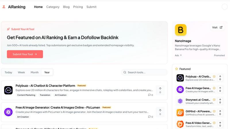 AiRanking application interface and features