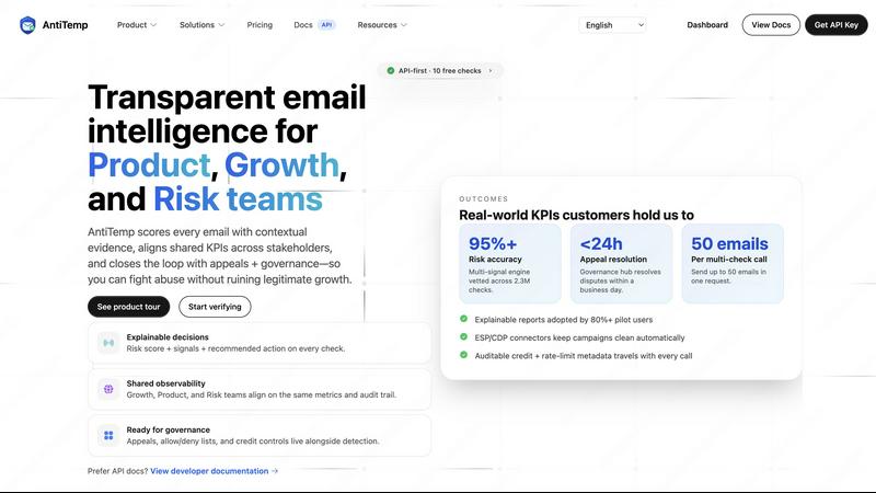Anti Tempmail application interface and features