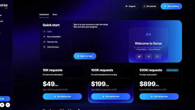 Sorsa API application interface and features