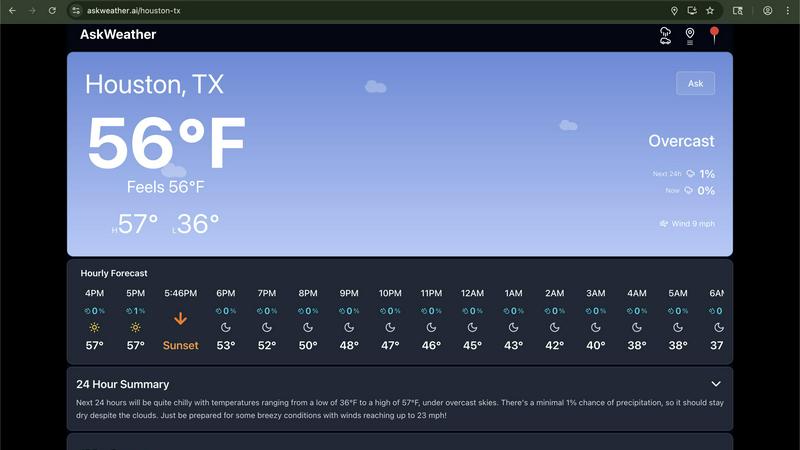 Ask Weather application interface and features