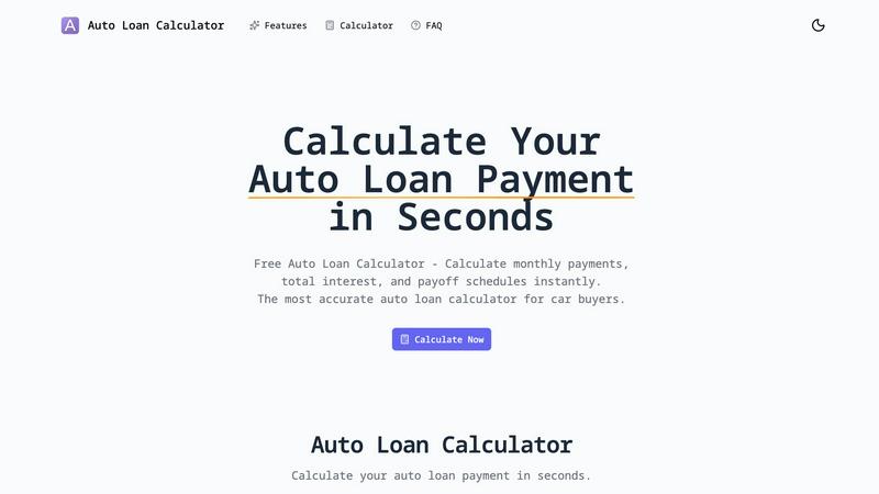 Auto Loan Calculator application interface and features