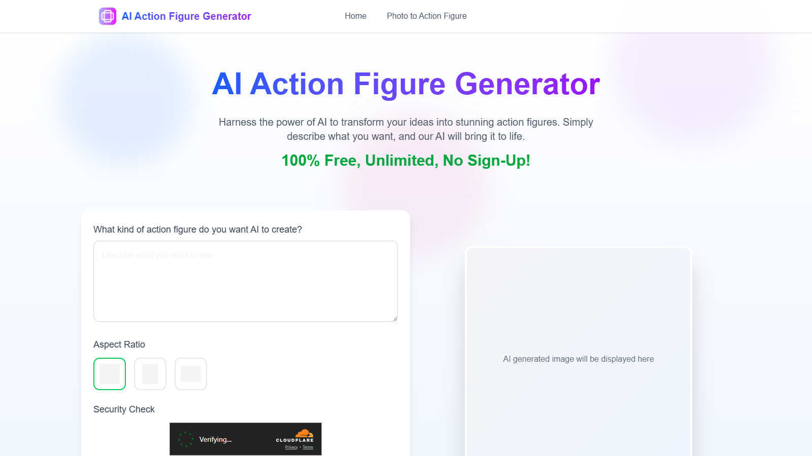 AI Action Figure Generator application interface and features
