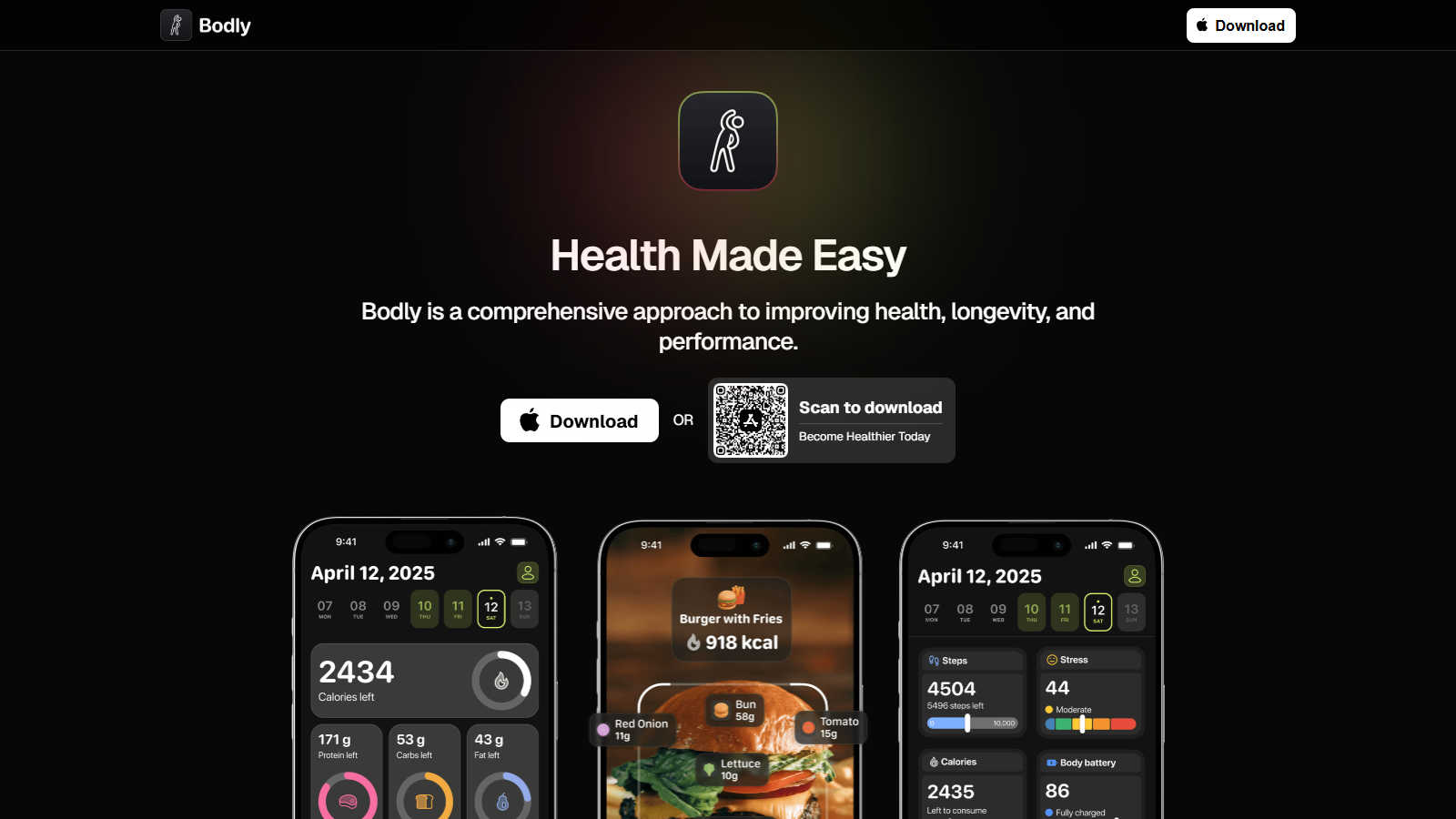 Bodly application interface and features