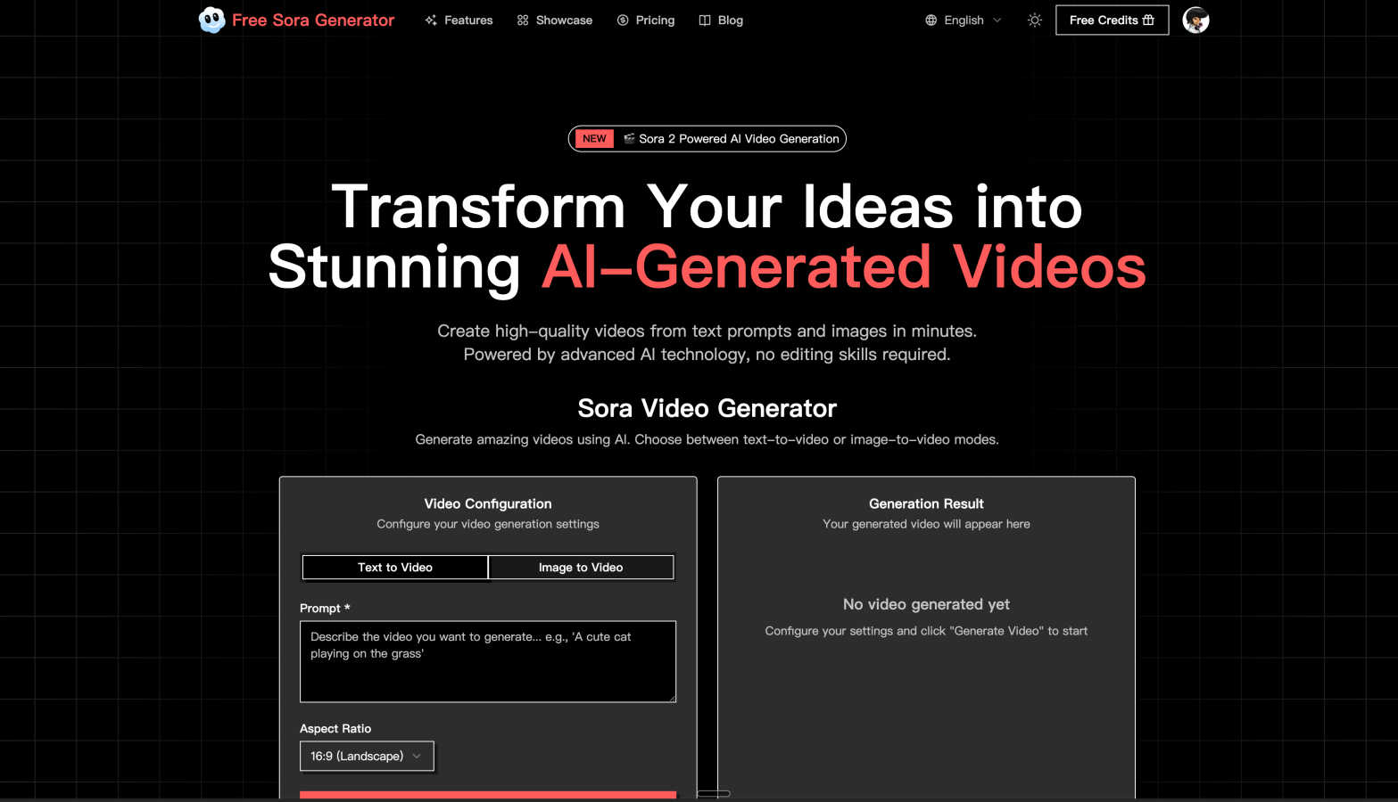 Free Sora Generator application interface and features