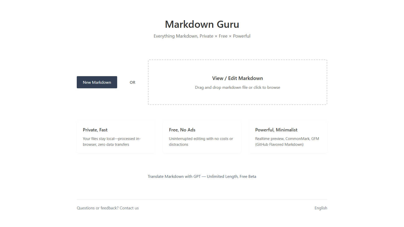 Markdown Guru application interface and features
