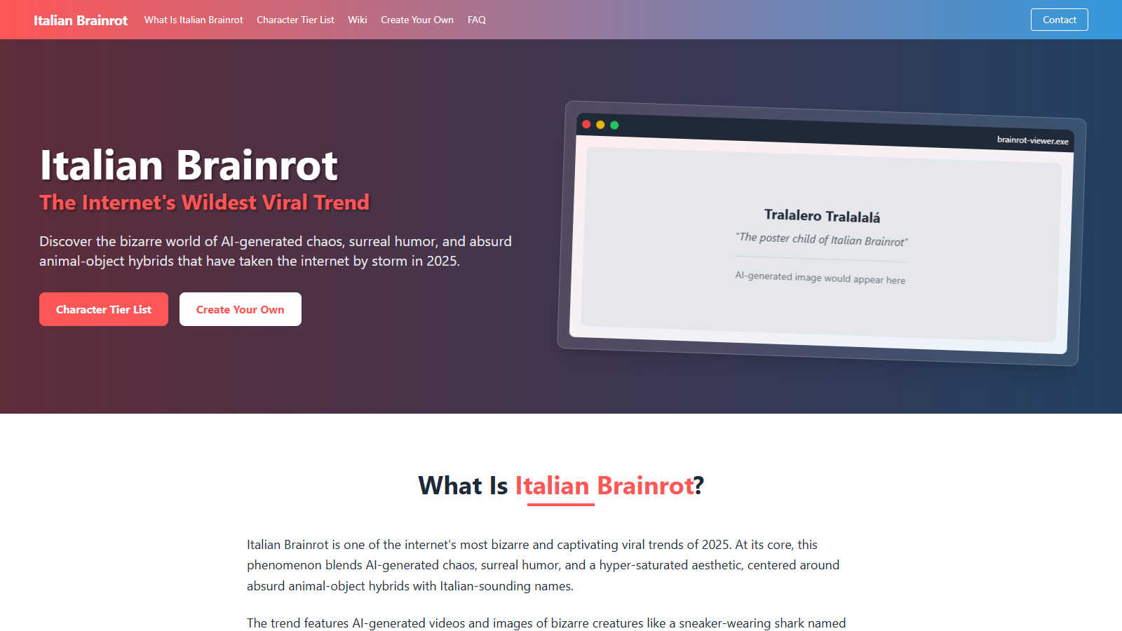 Italian Brainrot application interface and features