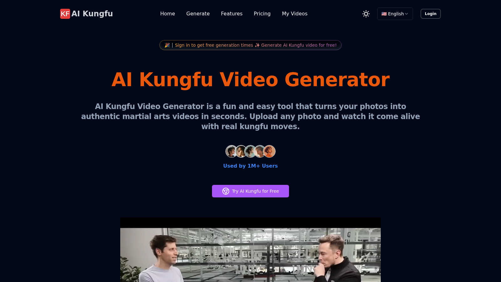 AI Kungfu Video Generator application interface and features
