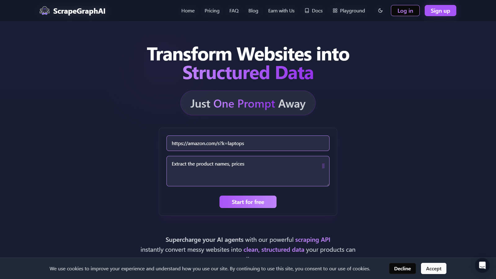 ScrapeGraphAI application interface and features