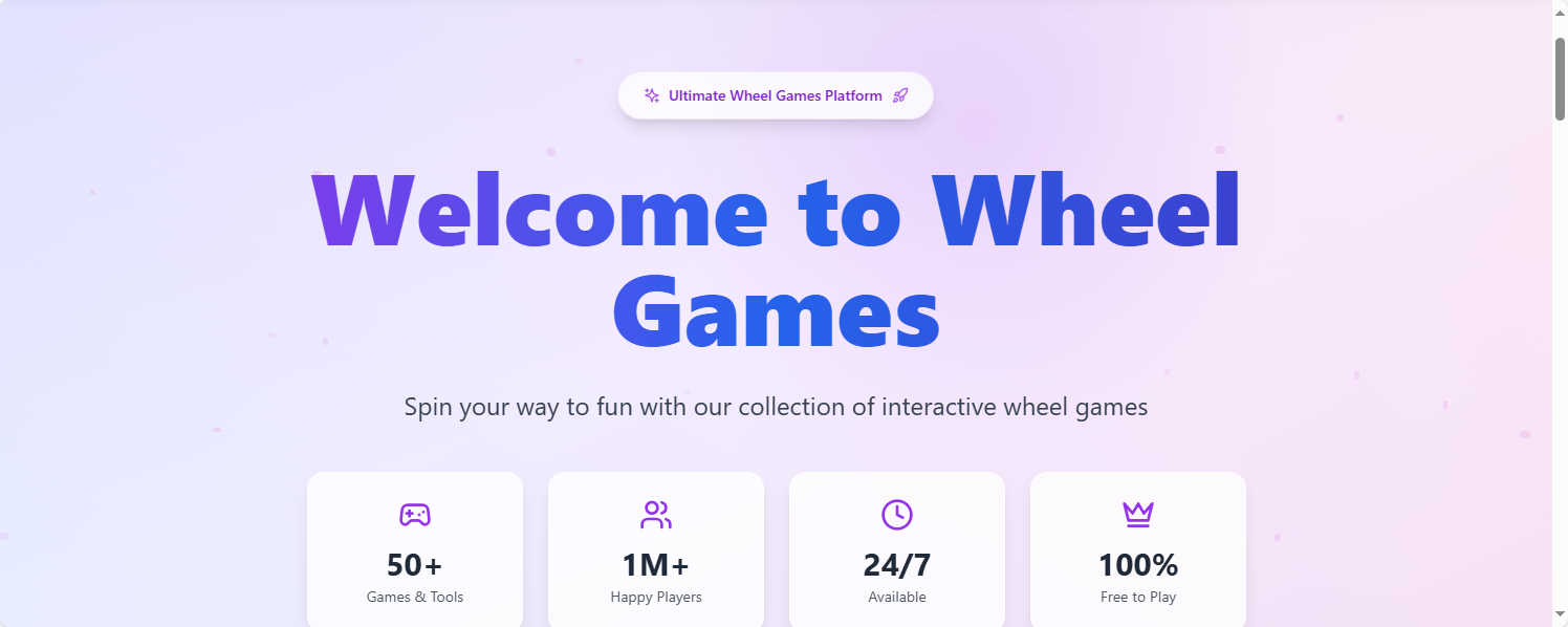 wheel game application interface and features
