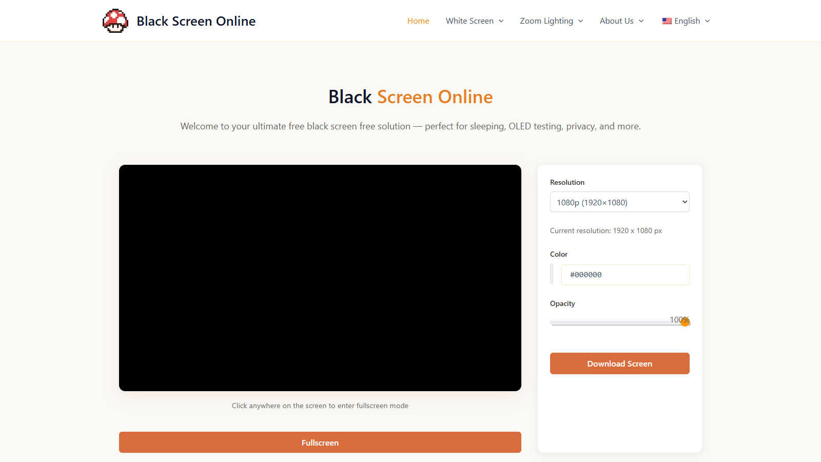 Black Screen application interface and features