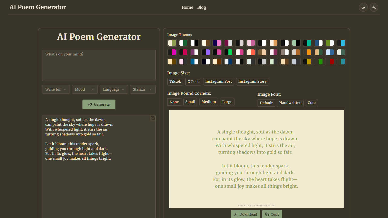 AI Poem Generator application interface and features