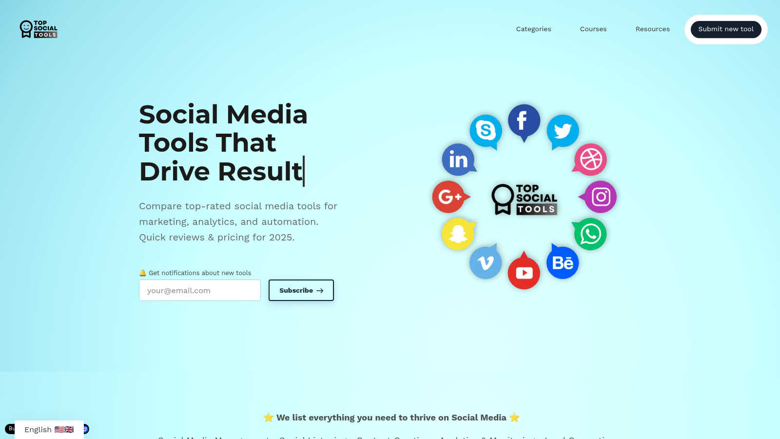 Top Social Tools application interface and features