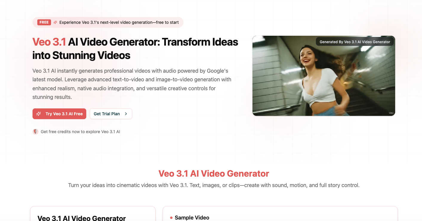 Veo 3.1 AI Video Generator application interface and features