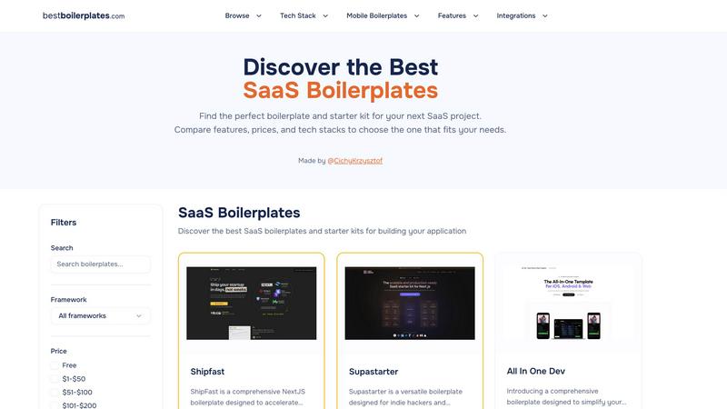 Best Boilerplates application interface and features