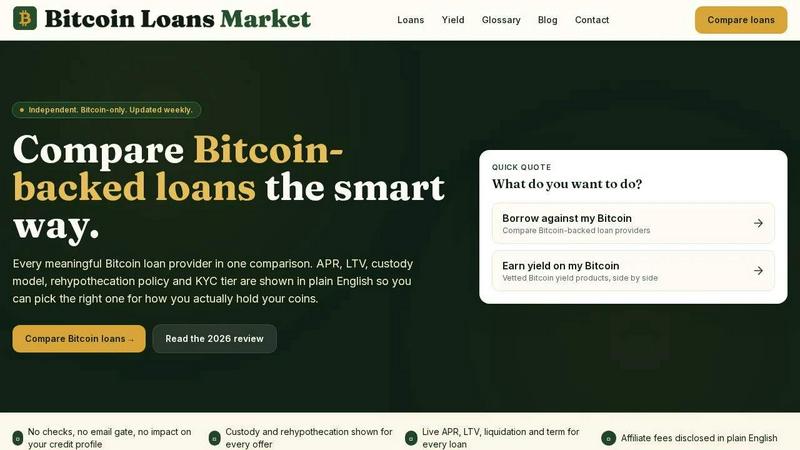 Bitcoin Loans Market application interface and features