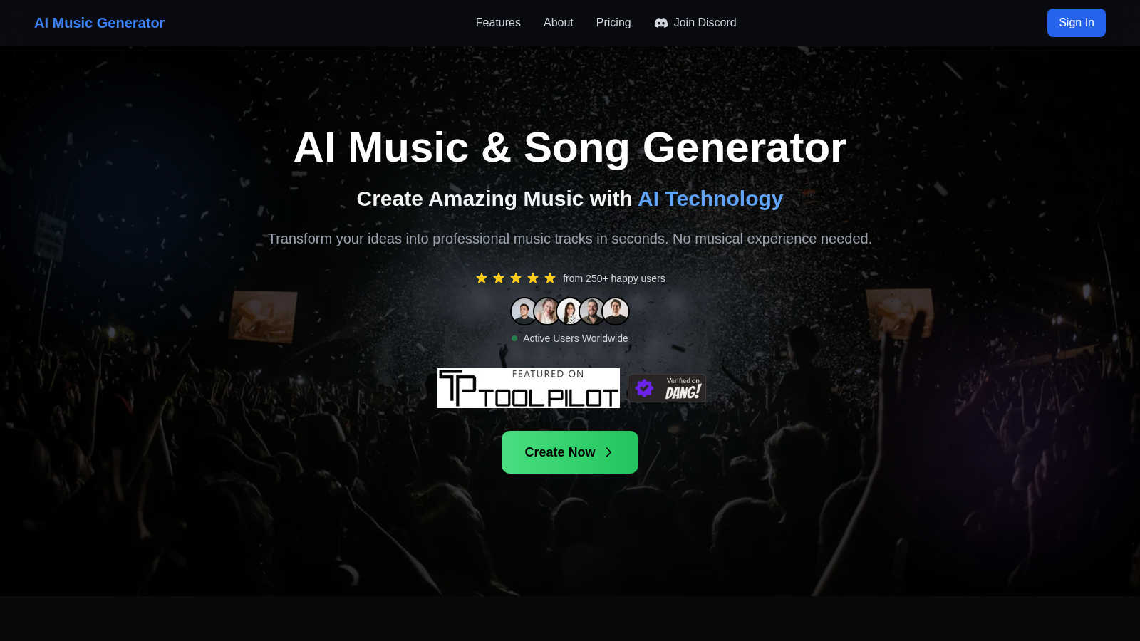 AI Music Generator application interface and features
