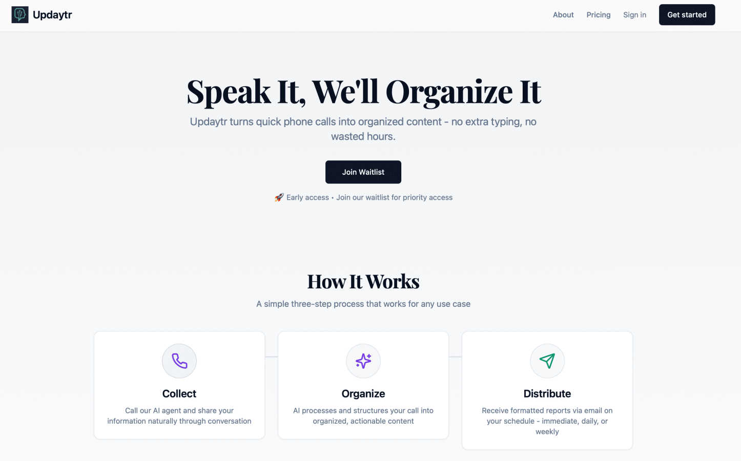 Updaytr application interface and features