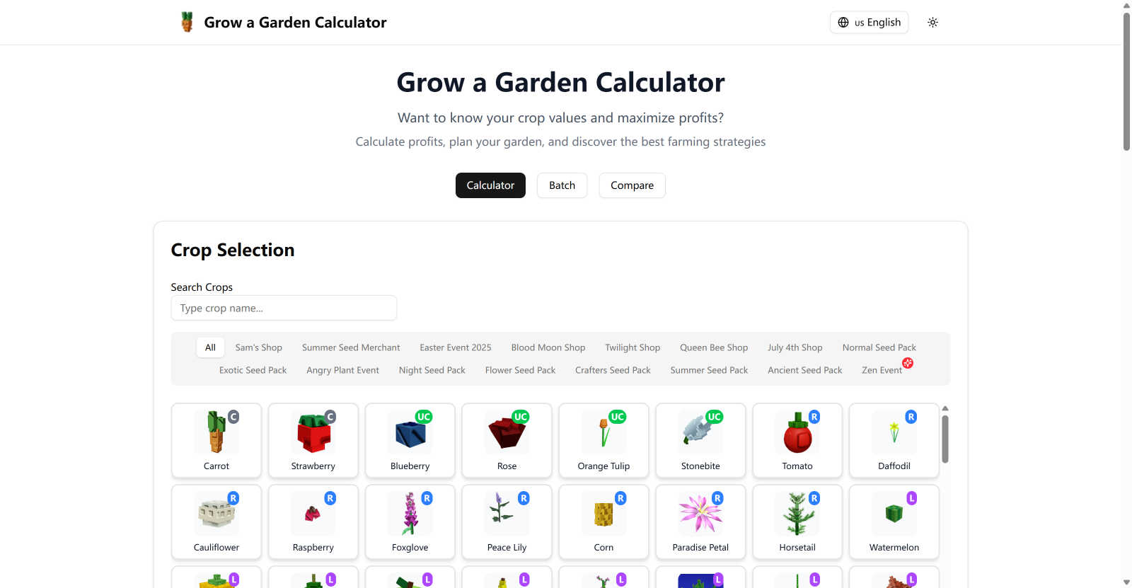 Grow a Garden Calculator application interface and features