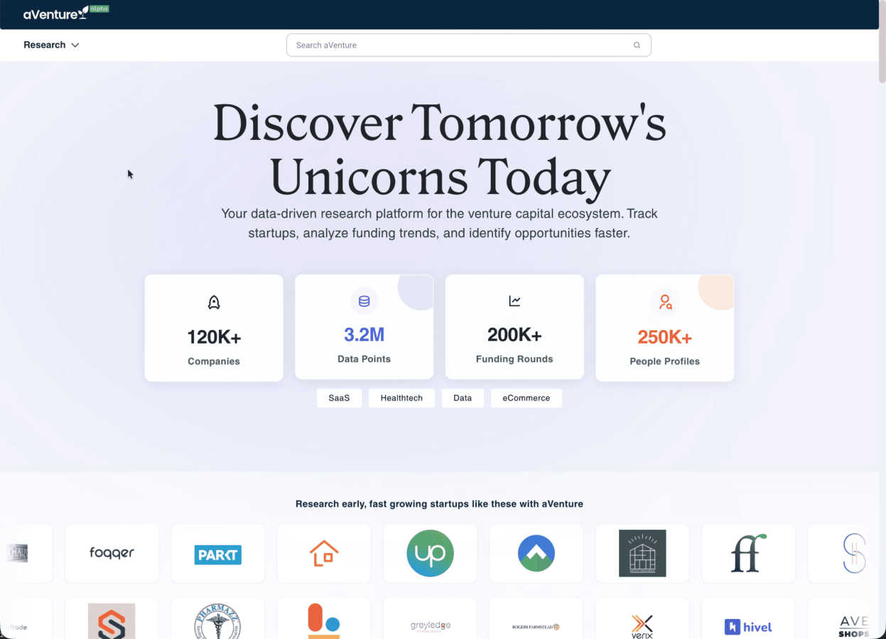 aVenture application interface and features