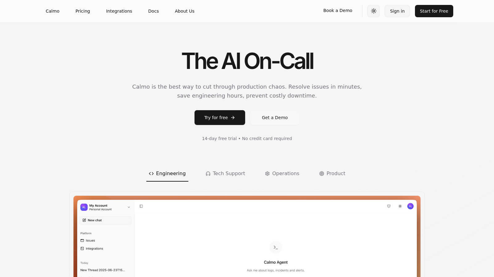 Calmo application interface and features