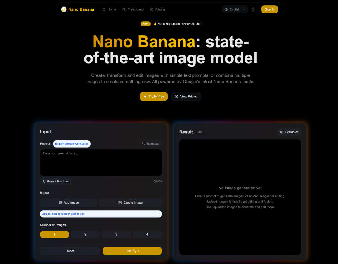 Nano Bananax application interface and features