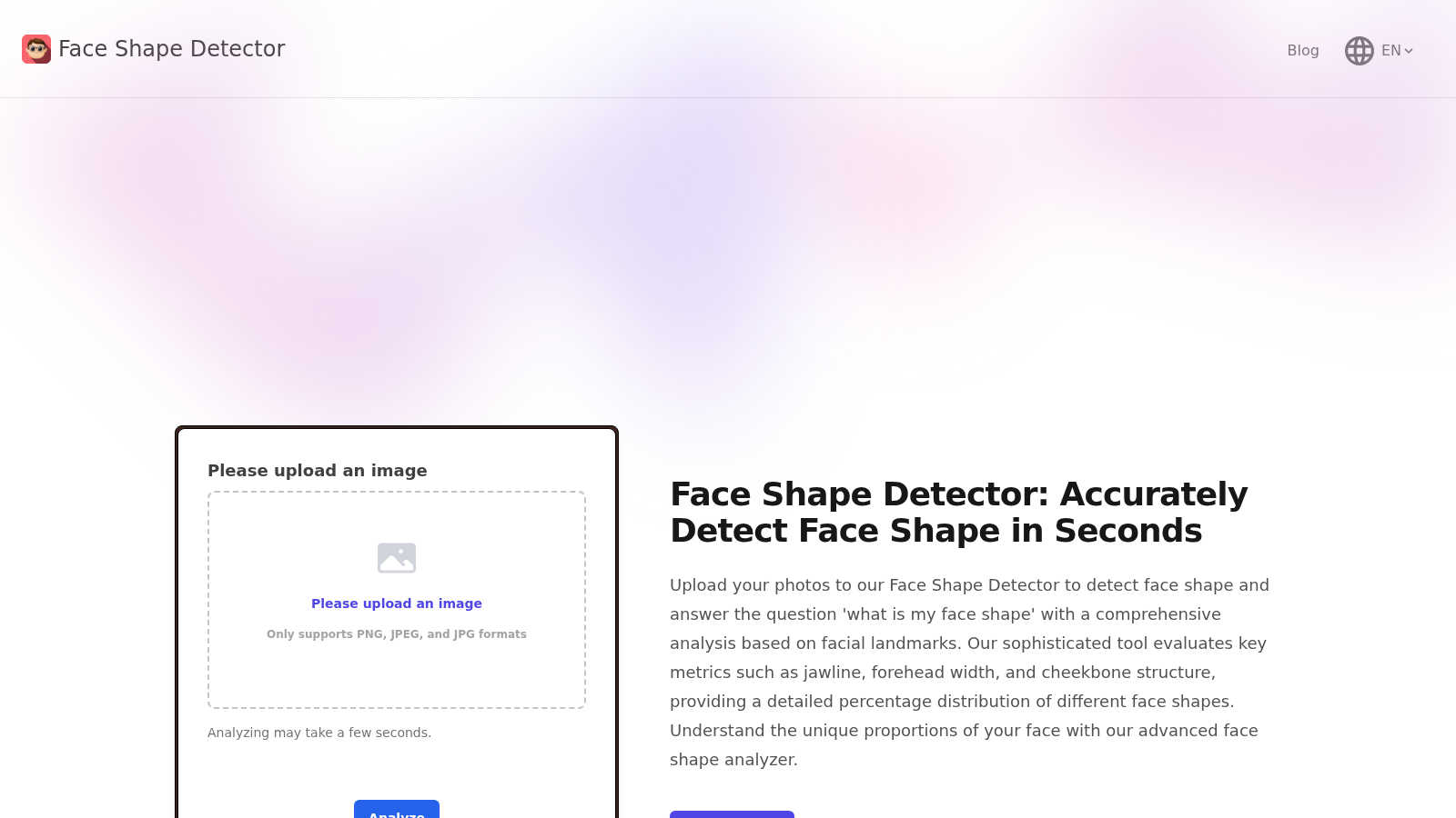 Face Shape Detector application interface and features