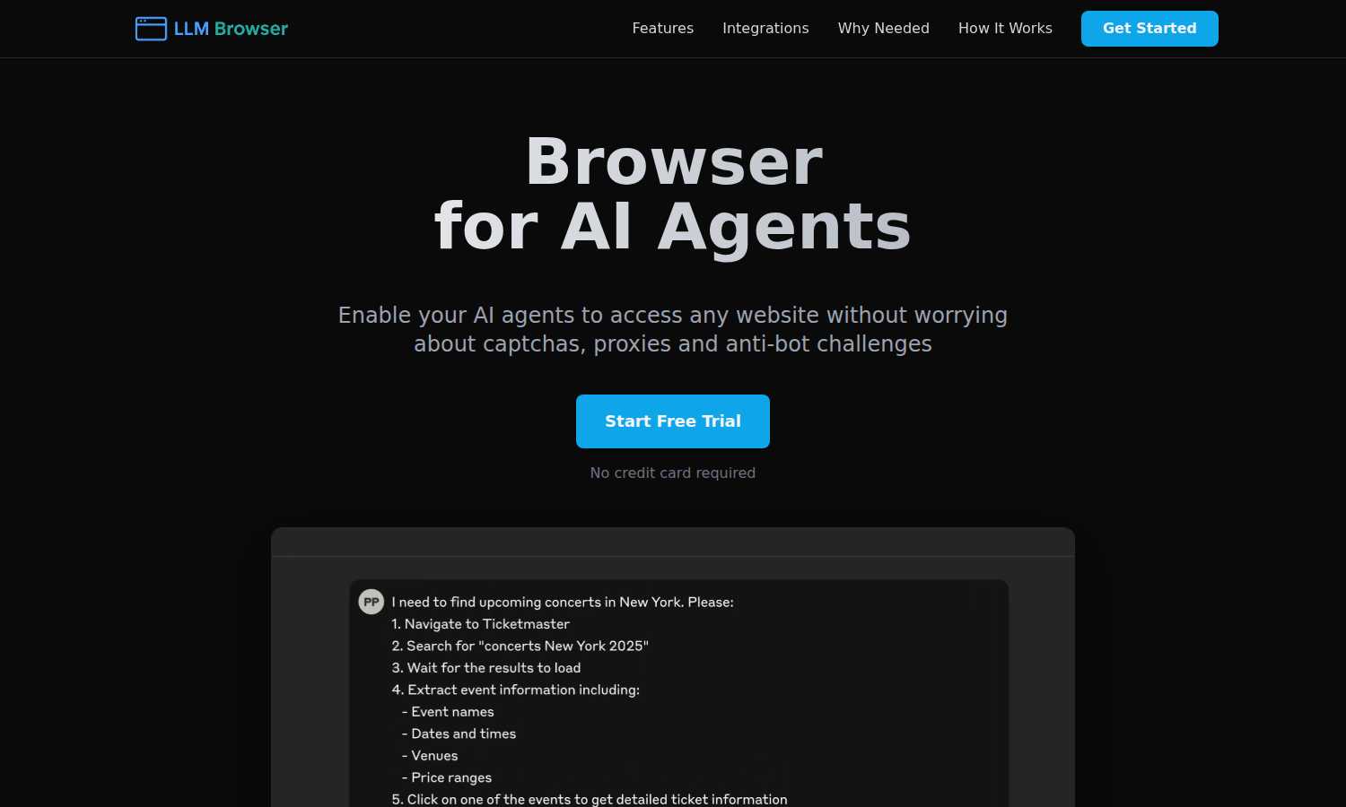 LLM Browser application interface and features