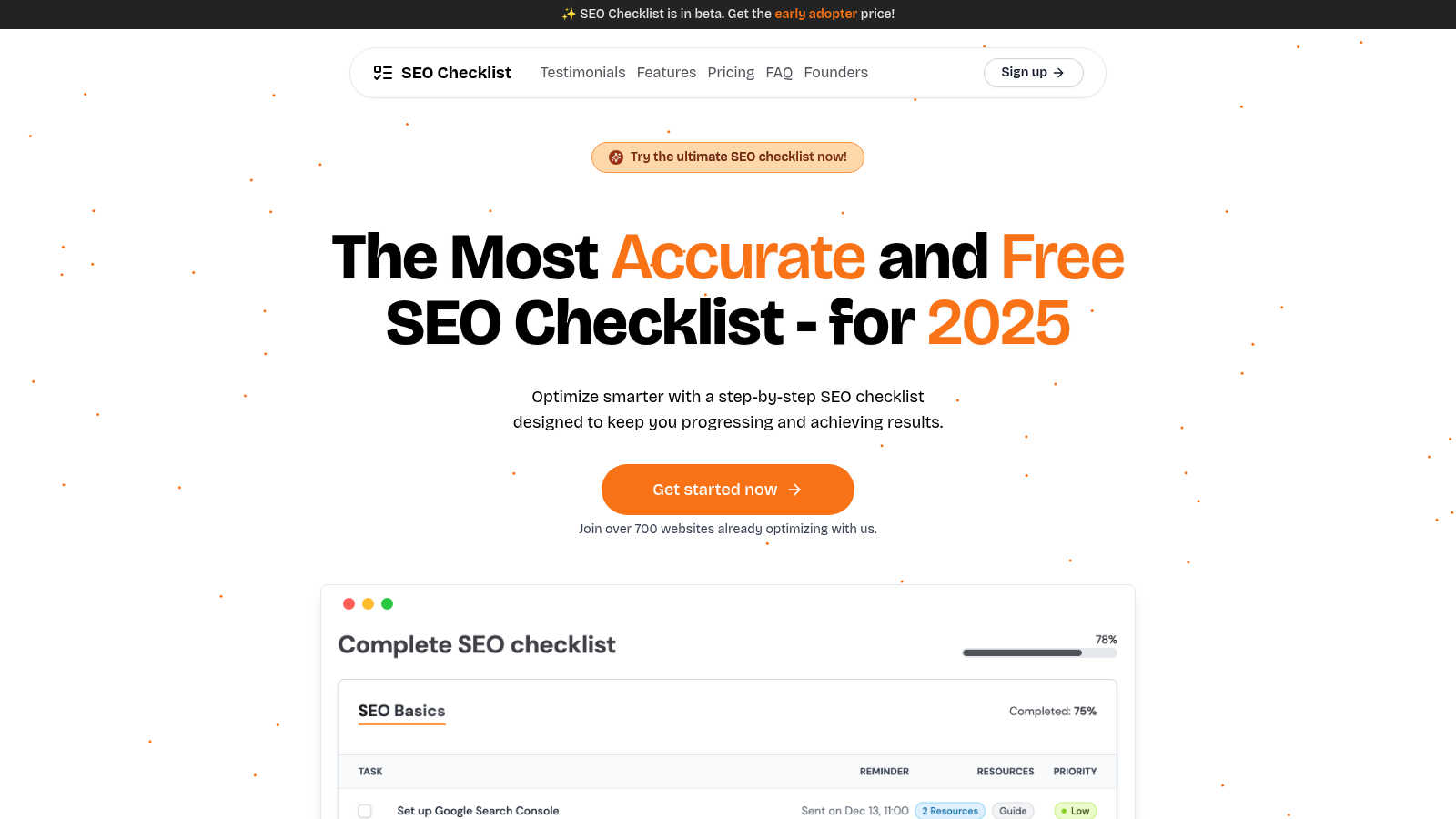 SEO Checklist application interface and features