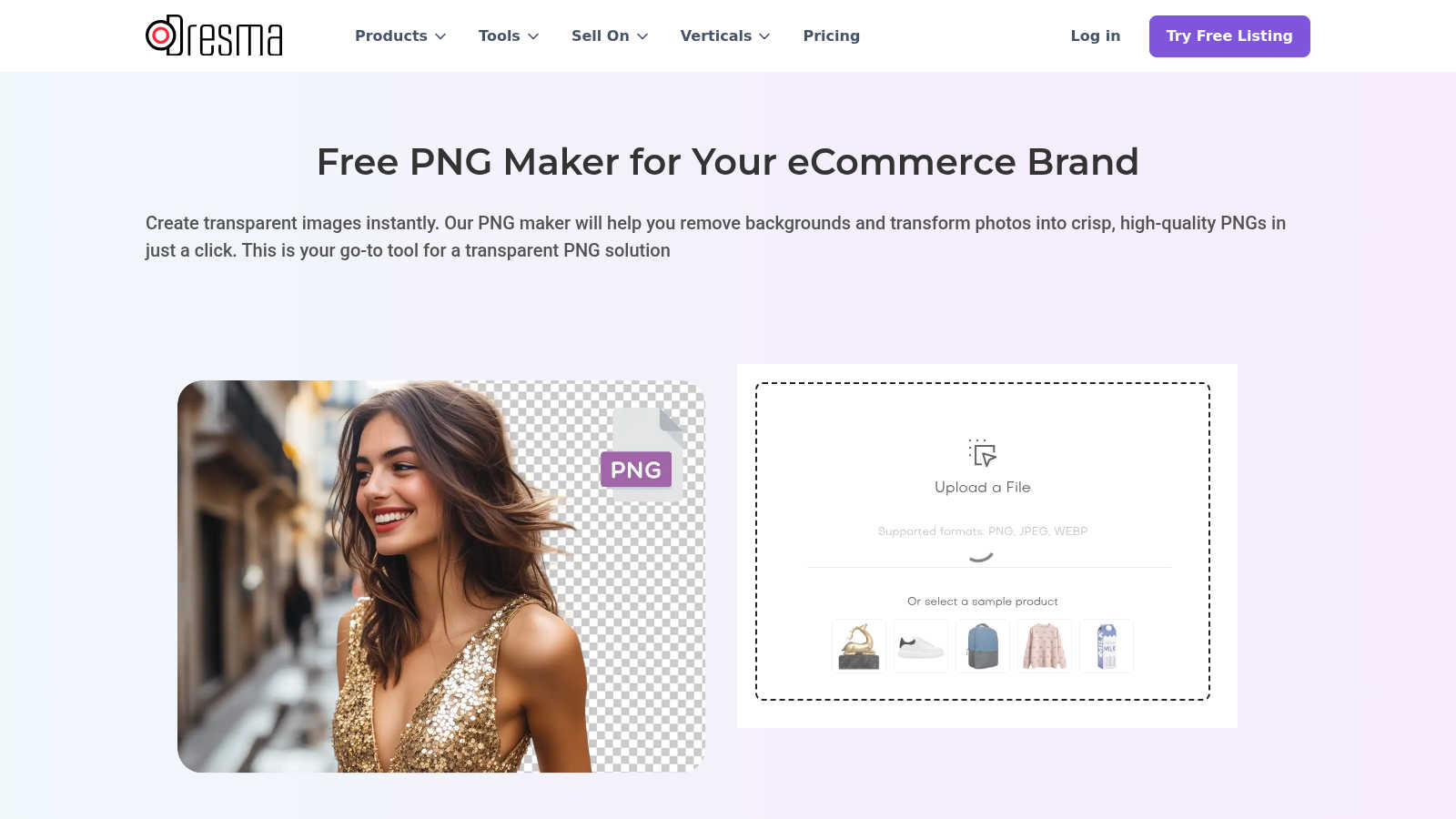 PNG maker application interface and features