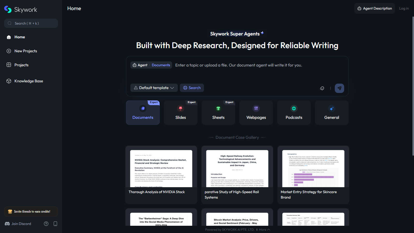 Skywork application interface and features