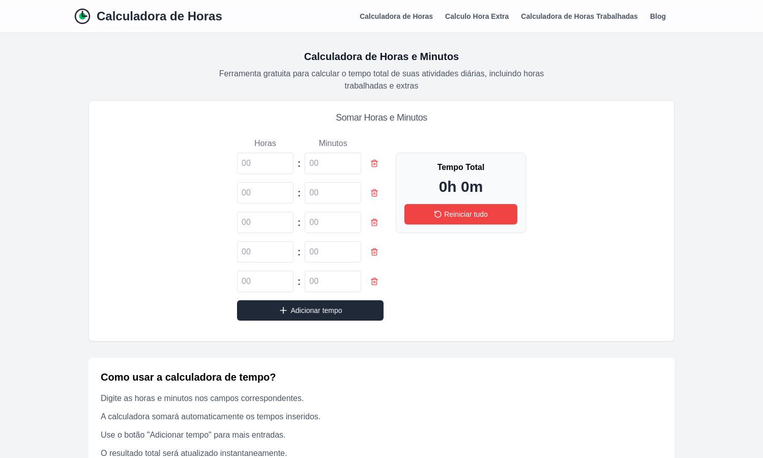 Calculadora de Horas Online Website