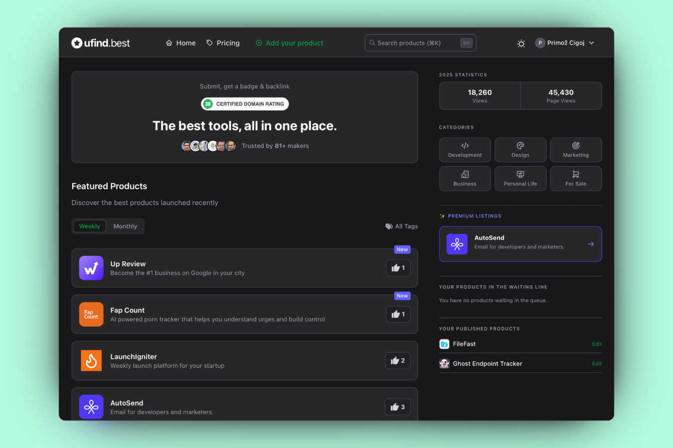 ufind.best application interface and features